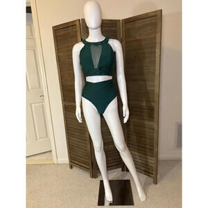 Dark Green Plus-Size High-Waisted Two-Piece Swimsuit
